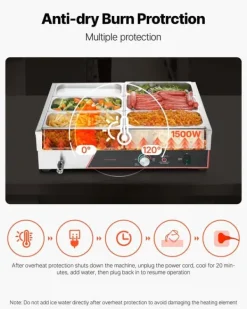 Professionel madvarmer - Elektrisk bain marie - 1500 W - Rustfrit stål - 6 beholdere med låg - Hurtig opvarmning - Bordmodel New