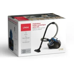 Påslös multicyklondammsugare - LIVOO DOH105B - 700 W - 2 L - 78 dB - Tvättbart filter - 2-i-1-munstycke - Blå / Grå Online