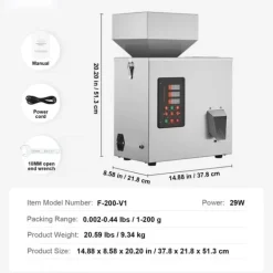 Pulverfyldemaskine, 0,002-0,44lbs/1-200g, Automatisk intelligent vægtmaskine til tefrø og korn. Ideel til pulver og bønner. Outlet