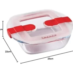 PYREX - COOK & HEAT - Fyrkantig glaslåda med lock 25 * 22 cm New