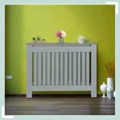 Radiatorafdækning med træeffekt hylde, 83x19x112 cm Outlet