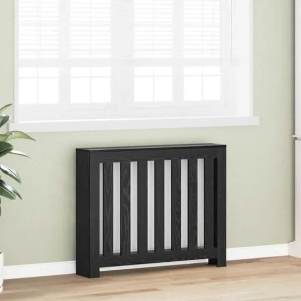 Radiatorcover i sort eg - Pladsbesparende i trælook | Størrelse: 104x20x82 cm Outlet