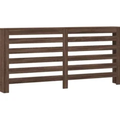 Radiatorskjuler med hylde - Moderne lameldesign | Farve: Brun egetræsfarvet | Størrelse: 175x20x82 cm Online