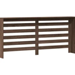 Radiatorskjuler med hylde - Moderne lameldesign | Farve: Brun egetræsfarvet | Størrelse: 175x20x82 cm Online