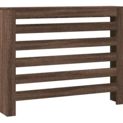 Radiatorer>Radiatorskjuler med hylde - Modern lameldesign | Størrelse: 104x20x82 cm | Farve: Brun egetræ