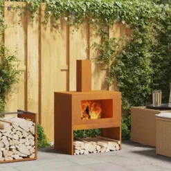 Terrassevarmere>Rektangulær Bålsted i Forvitret Stål - Pulverlakeret Design | Størrelse: 60x40x96 cm