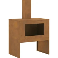 Terrassevarmere>Rektangulær Bålsted i Forvitret Stål - Pulverlakeret Design | Størrelse: 60x40x96 cm