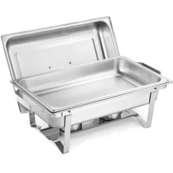 Rektangulære varmefade - 4-pak chafing dish - Stor 9,91 l pr. fad - Rustfrit stål - Komplet sæt med låg, brændstofholder og tænger - Buffetvarmer Sale