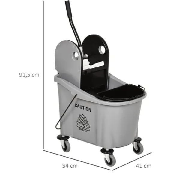 Rengøringsvogn 36 L med vrider, grå, 54×41×91,5 cm New