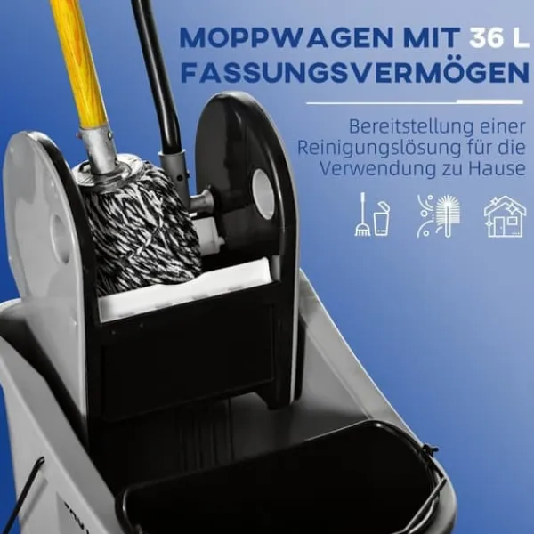 Rengøringsvogn 36 L med vrider, grå, 54×41×91,5 cm New