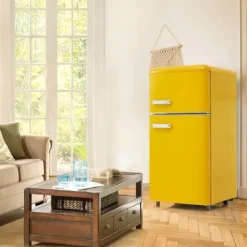 Retro Køleskab, Dobbeltdør, 72L køleskab, 21L fryser, 120 kWh/år, LED-lys, Flerfarvet, Energiklasse E Best