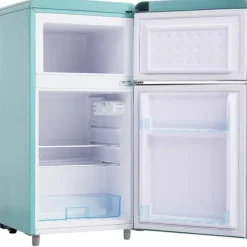 Retro Køleskab, Dobbeltdør, 72L køleskab, 21L fryser, 120 kWh/år, LED-lys, Flerfarvet, Energiklasse E Discount