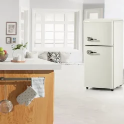 Kombineret Køle- & Fryseskab>Retro Køleskab, Gefrier kombination, 88,8 cm, 60L køleskab, 22L fryser, 102 kWh/år, LED lys, Creme hvid, Energiklasse E
