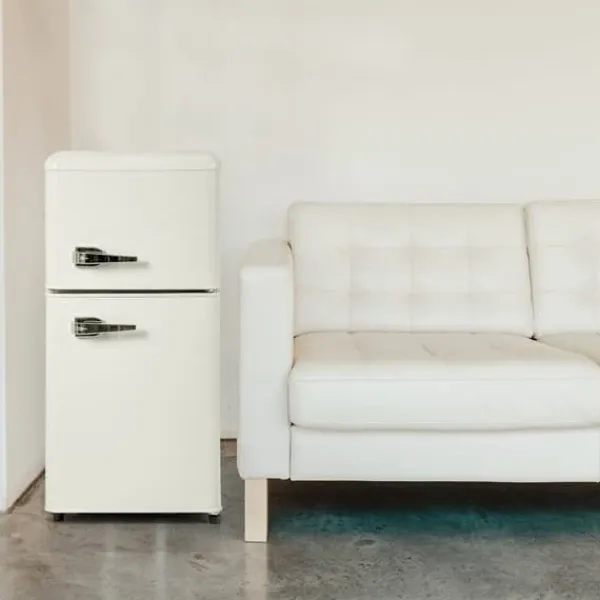 Kombineret Køle- & Fryseskab>Retro Køleskab, Gefrier kombination, 88,8 cm, 60L køleskab, 22L fryser, 102 kWh/år, LED lys, Creme hvid, Energiklasse E