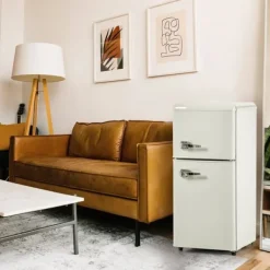 Kombineret Køle- & Fryseskab>Retro Køleskab, Gefrier kombination, 88,8 cm, 60L køleskab, 22L fryser, 102 kWh/år, LED lys, Creme hvid, Energiklasse E