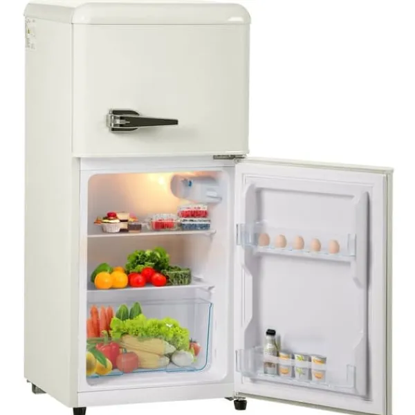 Kombineret Køle- & Fryseskab>Retro Køleskab, Gefrier kombination, 88,8 cm, 60L køleskab, 22L fryser, 102 kWh/år, LED lys, Creme hvid, Energiklasse E