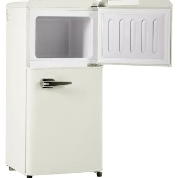 Kombineret Køle- & Fryseskab>Retro Køleskab, Gefrier kombination, 88,8 cm, 60L køleskab, 22L fryser, 102 kWh/år, LED lys, Creme hvid, Energiklasse E