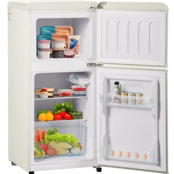 Kombineret Køle- & Fryseskab>Retro Køleskab, Gefrier kombination, 88,8 cm, 60L køleskab, 22L fryser, 102 kWh/år, LED lys, Creme hvid, Energiklasse E