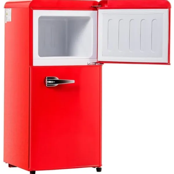 Køleskabe>Retro Køleskab, Gefrier Kombination, 88,8 cm, 60L Køleskab, 22L Fryser, 102 kWh/år, LED Lys, Premium Rød, Energiklasse E