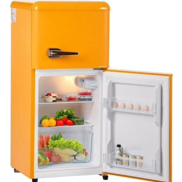 Retro-køleskab, Gefr. Kombi, 86,8 cm, 60L, 22L fryser, 102 kWh/år, Gul, Energiklasse E Online