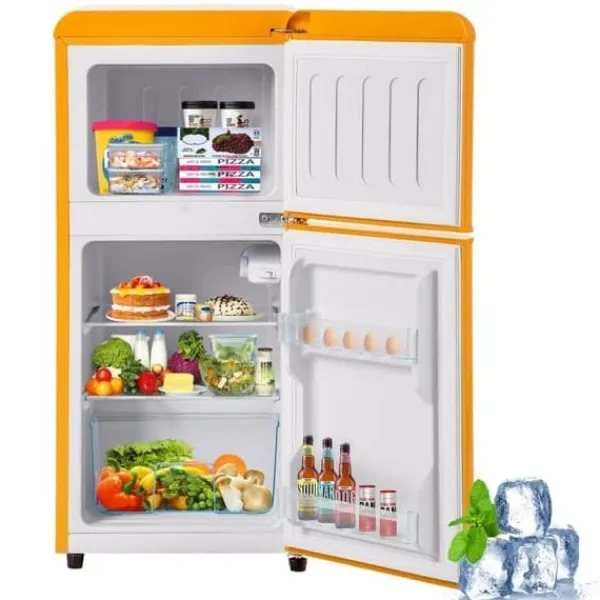 Retro-køleskab, Gefr. Kombi, 86,8 cm, 60L, 22L fryser, 102 kWh/år, Gul, Energiklasse E Online