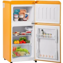 Retro-køleskab, Gefr. Kombi, 86,8 cm, 60L, 22L fryser, 102 kWh/år, Gul, Energiklasse E
