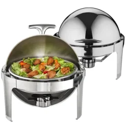 Roll Top Chafing skål Buffet Sæt, 6 Qt 2-pak, Rustfrit stål Chafer med 2 pander, Rund Catering Varmer til 5+ personer. Sale
