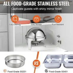 Roll Top Chafing skål Buffet Sæt, 6 Qt 2-pak, Rustfrit stål Chafer med 2 pander, Rund Catering Varmer til 5+ personer. Sale