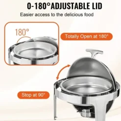 Roll Top Chafing skål Buffet Sæt, 6 Qt 2-pak, Rustfrit stål Chafer med 2 pander, Rund Catering Varmer til 5+ personer. Sale