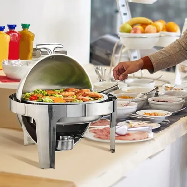 Roll Top Chafing skål Buffet Sæt, 6 Qt 2-pak, Rustfrit stål Chafer med 2 pander, Rund Catering Varmer til 5+ personer. Sale