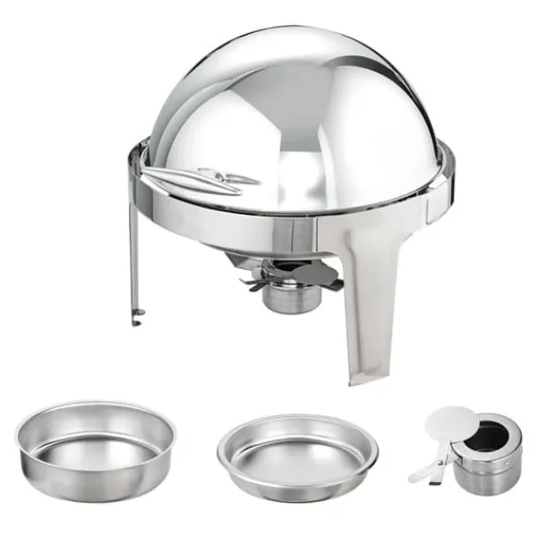 Roll Top Chafing skål Buffet Sæt, 6 Qt 2-pak, Rustfrit stål Chafer med 2 pander, Rund Catering Varmer til 5+ personer. Sale
