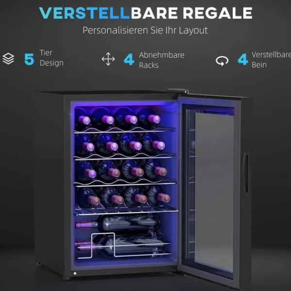 Rootz 20 Bottle Lille vin køleskab - Mini Beverage Cooler - Stille afkøling - 53L kapacitet - 43W x 45d x 64H cm Outlet