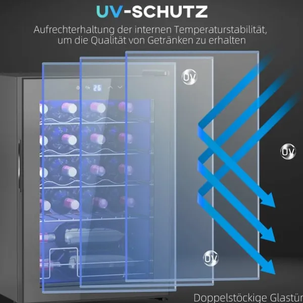 Rootz 20 Bottle Lille vin køleskab - Mini Beverage Cooler - Stille afkøling - 53L kapacitet - 43W x 45d x 64H cm Outlet