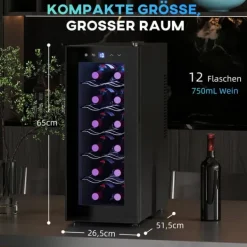 Rootz 12 flaskevin Køleskab - Drinks køleskab - Drikkefremskiftskøler - Energieffektiv - 26,5 cm W x 51,5 cm D x 65 H cm - Berøringsskærm og LED -lys | CDON Discount