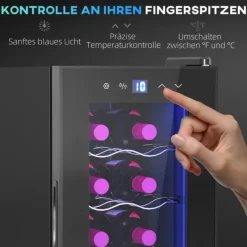 Rootz 12 flaskevin Køleskab - Drinks køleskab - Drikkefremskiftskøler - Energieffektiv - 26,5 cm W x 51,5 cm D x 65 H cm - Berøringsskærm og LED -lys | CDON Discount