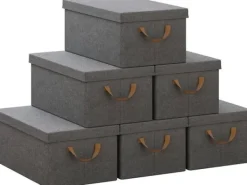 Rootz 6 -stykke opbevaringsboks sæt - Organisering af skraldespande - Foldede containere - Nem transporthåndtag - Grå - 27L - 48x29x20cm New