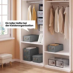 Rootz 6 -stykke opbevaringsboks sæt - Organisering af skraldespande - Foldede containere - Nem transporthåndtag - Grå - 27L - 48x29x20cm New