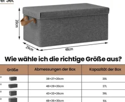 Rootz 6 -stykke opbevaringsboks sæt - Organisering af skraldespande - Foldede containere - Nem transporthåndtag - Grå - 27L - 48x29x20cm New