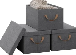 Rootz 3-delt opbevaringsboks med låg - Stofbeholdere - Sammenklappeligt design - Åndbart materiale - 20L/27L/36L/51L - Multifunktionel - 1x 20L, 1x 27 | CDON Discount