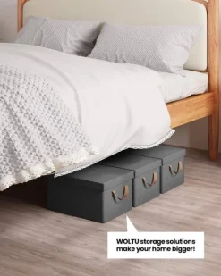 Rootz 3-delt opbevaringsboks med låg - Stofbeholdere - Sammenklappeligt design - Åndbart materiale - 20L/27L/36L/51L - Multifunktionel - 1x 20L, 1x 27 | CDON Discount