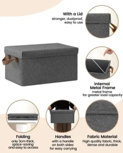Rootz 3-delt opbevaringsboks med låg - Stofbeholdere - Sammenklappeligt design - Åndbart materiale - 20L/27L/36L/51L - Multifunktionel - 1x 20L, 1x 27 | CDON Discount