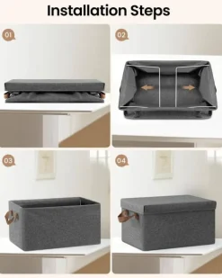Rootz 3-delt opbevaringsboks med låg - Stofbeholdere - Sammenklappeligt design - Åndbart materiale - 20L/27L/36L/51L - Multifunktionel - 1x 20L, 1x 27 | CDON Discount