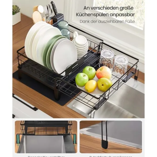 Opvaskestativer & Tørrestativer>Rootz dryp ramme - sort tørringsstativ - bærbart tøjophæng - holdbart stål - 31-56 cm x 42 cm x 20 cm