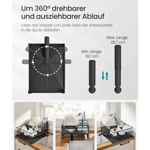 Opvaskestativer & Tørrestativer>Rootz dryp ramme - sort tørringsstativ - bærbart tøjophæng - holdbart stål - 31-56 cm x 42 cm x 20 cm