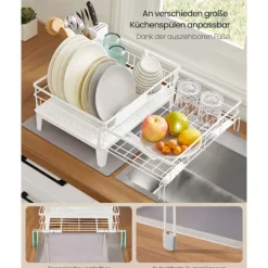 Opvaskestativer & Tørrestativer>Rootz dryp ramme - Tørringsstativ - Rumbesparende - Steel & PP Plastik - Hvid - 31-56 cm x 42 cm x 20cm