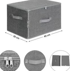 Rootz Opbevaringsbokse - Sæt med 3 - Låg - Sammenfoldelig - Stof - Håndtag - Grå - 40 x 30 x 25 cm Discount