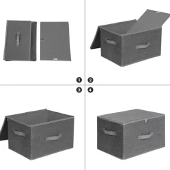 Rootz Opbevaringsbokse - Sæt med 3 - Låg - Sammenfoldelig - Stof - Håndtag - Grå - 40 x 30 x 25 cm Discount
