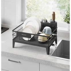 Rootz opvask ramme - opvaskestativ - tørringsstativ - stål & PP plastik - rumbesparende - 31 cm x 42 cm x 18,5 cm - sort Hot