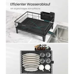 Rootz opvask ramme - opvaskestativ - tørringsstativ - stål & PP plastik - rumbesparende - 31 cm x 42 cm x 18,5 cm - sort Hot
