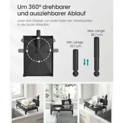 Rootz opvask ramme - opvaskestativ - tørringsstativ - stål & PP plastik - rumbesparende - 31 cm x 42 cm x 18,5 cm - sort Hot